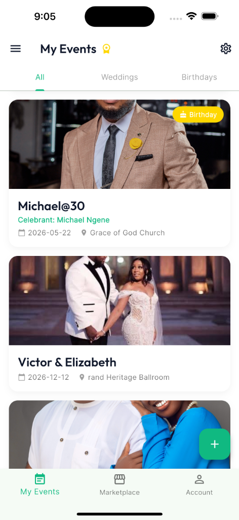 Greeneves Mobile App Events Listing